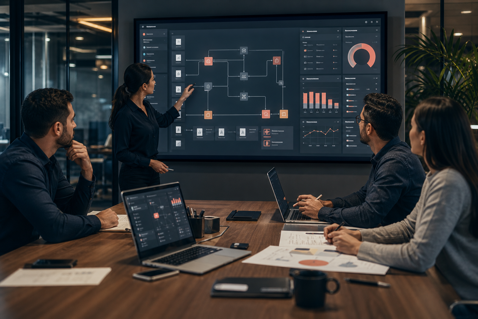 Operations team reviewing an AI automation workflow