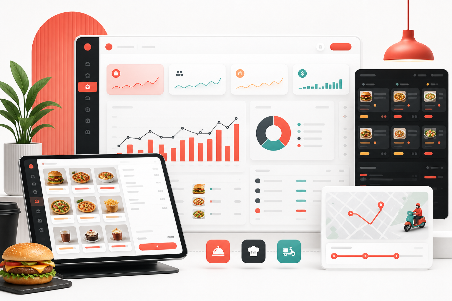 Connecting digital ordering with restaurant operations digital solution illustration
